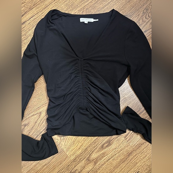 Good American ruched top size 0 v neck long sleeve black - Picture 2 of 7